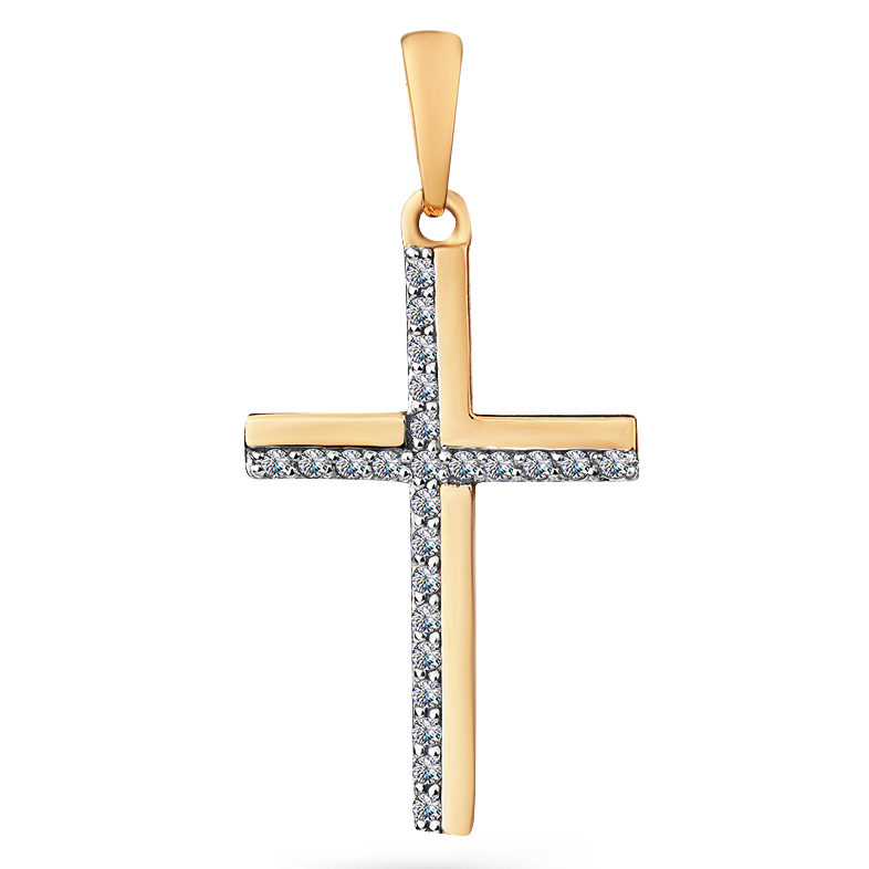Крест, золото, фианит, красный, 004-0022-0001-011